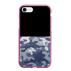 Чехол iPhone 7/8 матовый Камуфляж: черный/голубой, цвет: 3D-малиновый