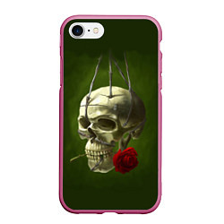 Чехол iPhone 7/8 матовый Череп и роза, цвет: 3D-малиновый