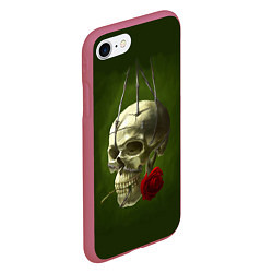 Чехол iPhone 7/8 матовый Череп и роза, цвет: 3D-малиновый — фото 2
