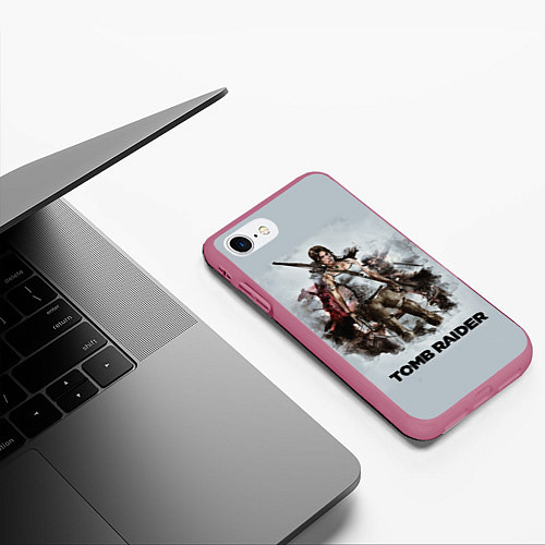 Чехол iPhone 7/8 матовый TOMB RAIDER / 3D-Малиновый – фото 3