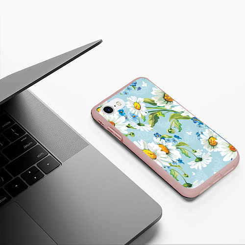 Чехол iPhone 7/8 матовый Ромашки / 3D-Светло-розовый – фото 3
