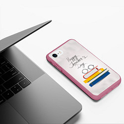 Чехол iPhone 7/8 матовый С днём учителя!, цвет: 3D-малиновый — фото 2
