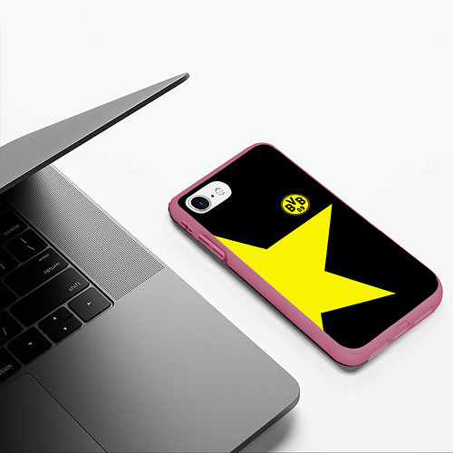 Чехол iPhone 7/8 матовый FC Borussia Dortmund: Star / 3D-Малиновый – фото 3