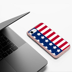 Чехол iPhone 7/8 матовый USA Flag, цвет: 3D-светло-розовый — фото 2