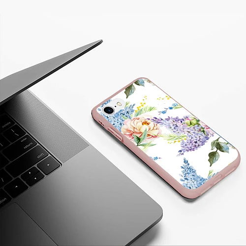 Чехол iPhone 7/8 матовый Сирень и Пионы / 3D-Светло-розовый – фото 3