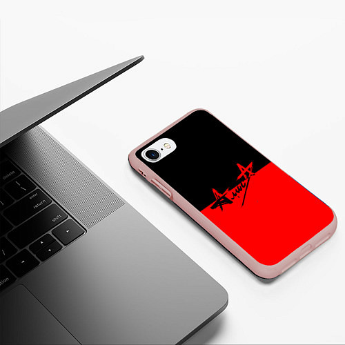 Чехол iPhone 7/8 матовый АлисА: Черный & Красный / 3D-Светло-розовый – фото 3