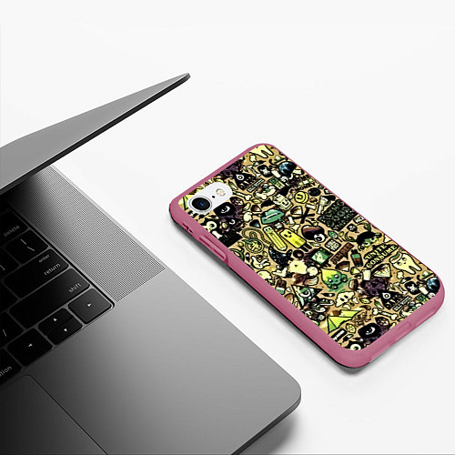 Чехол iPhone 7/8 матовый Стикер бомбинг / 3D-Малиновый – фото 3