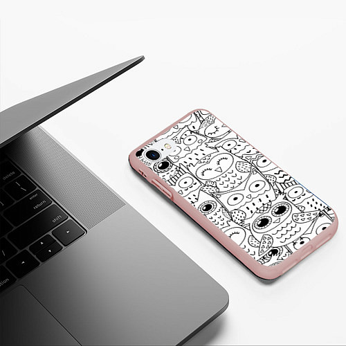 Чехол iPhone 7/8 матовый Совушки: узор / 3D-Светло-розовый – фото 3
