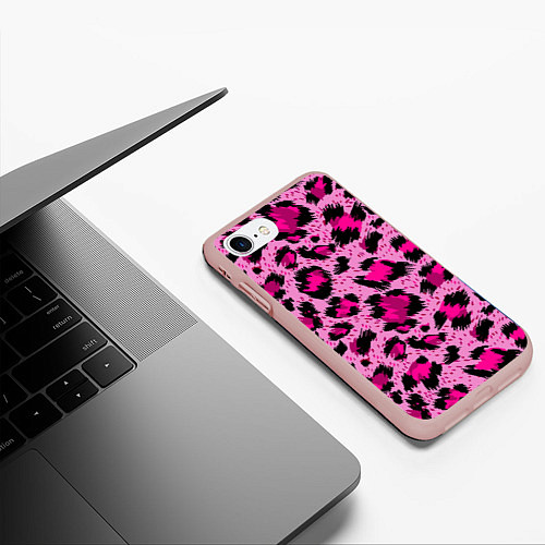 Чехол iPhone 7/8 матовый Розовый леопард / 3D-Светло-розовый – фото 3