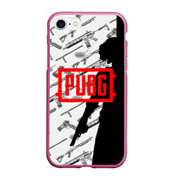 Чехол iPhone 7/8 матовый PUBG Weapons, цвет: 3D-малиновый