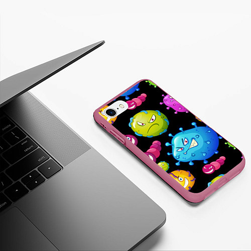 Чехол iPhone 7/8 матовый Веселые микробы / 3D-Малиновый – фото 3