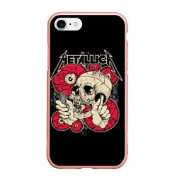Чехол iPhone 7/8 матовый Metallica Skull, цвет: 3D-светло-розовый