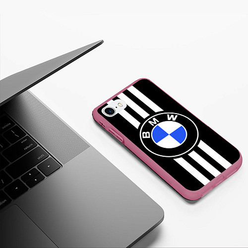 Чехол iPhone 7/8 матовый BMW: White Strips / 3D-Малиновый – фото 3