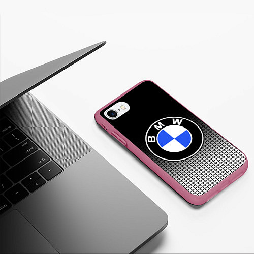 Чехол iPhone 7/8 матовый BMW 2018 Black and White IV / 3D-Малиновый – фото 3