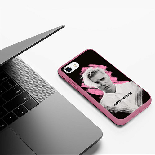 Чехол iPhone 7/8 матовый Justin Bieber: Pink Splash / 3D-Малиновый – фото 3