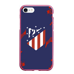 Чехол iPhone 7/8 матовый FC Atletico Madrid: Blue & Red, цвет: 3D-малиновый