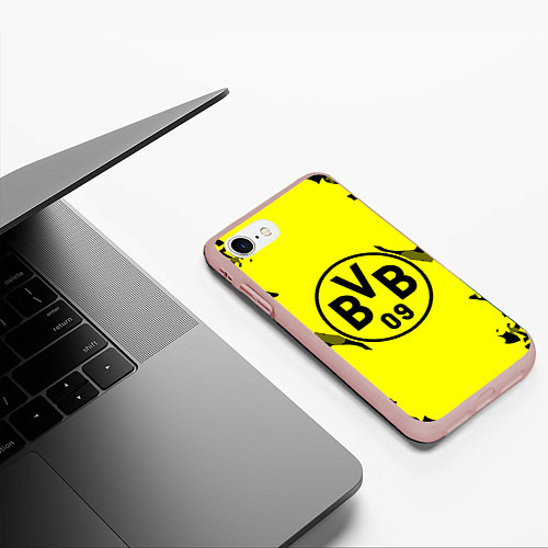 Чехол iPhone 7/8 матовый FC Borussia Dortmund: Yellow & Black / 3D-Светло-розовый – фото 3