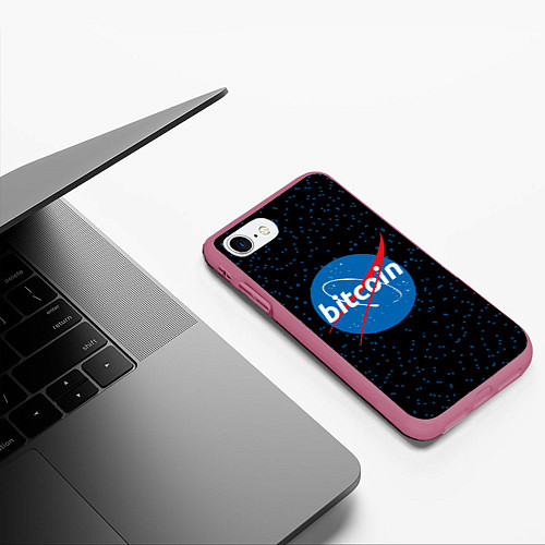 Чехол iPhone 7/8 матовый Bitcoin NASA / 3D-Малиновый – фото 3