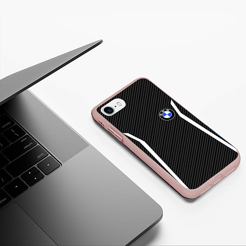 Чехол iPhone 7/8 матовый BMW CARBON БМВ КАРБОН / 3D-Светло-розовый – фото 3