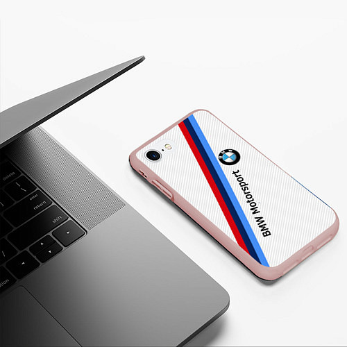 Чехол iPhone 7/8 матовый BMW Motorsport: White Carbon / 3D-Светло-розовый – фото 3