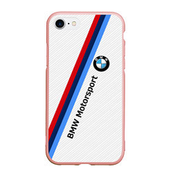 Чехол iPhone 7/8 матовый BMW Motorsport: White Carbon, цвет: 3D-светло-розовый