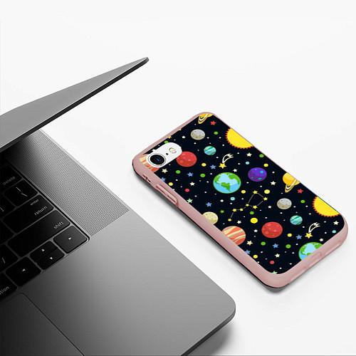 Чехол iPhone 7/8 матовый Солнечная система / 3D-Светло-розовый – фото 3