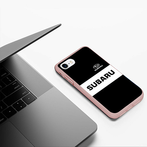 Чехол iPhone 7/8 матовый Subaru: Black Sport / 3D-Светло-розовый – фото 3