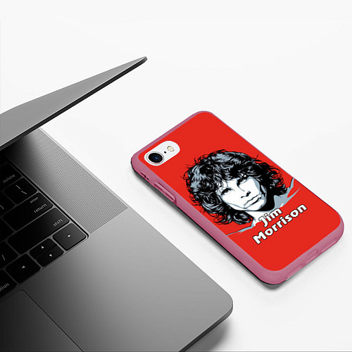 Чехол iPhone 7/8 матовый Jim Morrison / 3D-Малиновый – фото 3