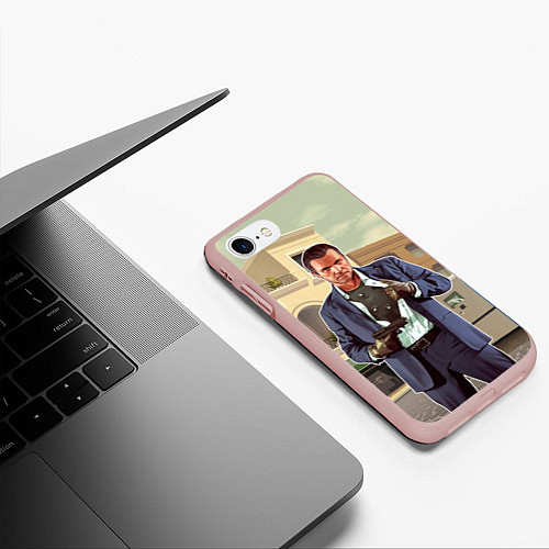 Чехол iPhone 7/8 матовый GTA V: Michael / 3D-Светло-розовый – фото 3