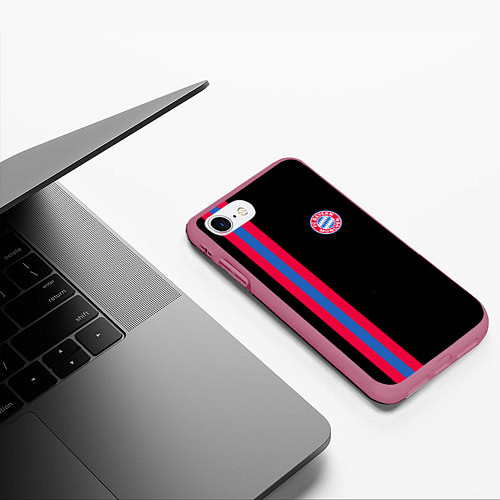 Чехол iPhone 7/8 матовый FC Bayern Munchen: Pink Line / 3D-Малиновый – фото 3