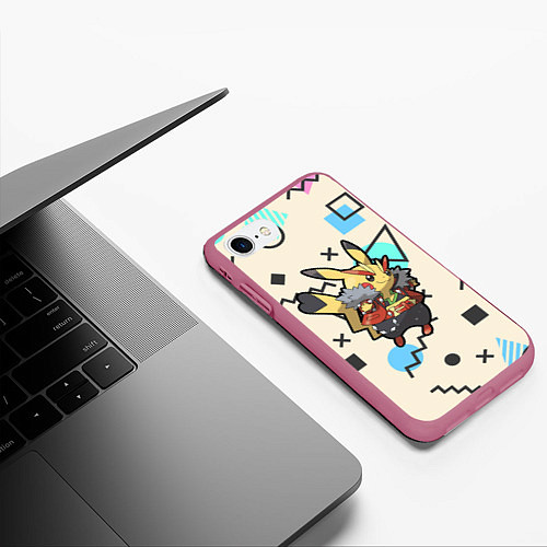 Чехол iPhone 7/8 матовый Pikachu Geometry / 3D-Малиновый – фото 3