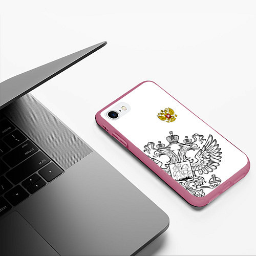 Чехол iPhone 7/8 матовый Russia: White Edition / 3D-Малиновый – фото 3