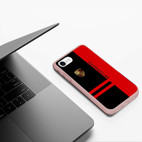 Чехол iPhone 7/8 матовый Porsche: Red Sport / 3D-Светло-розовый – фото 3
