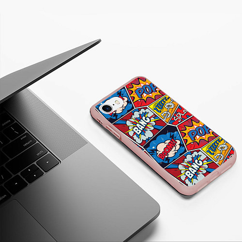 Чехол iPhone 7/8 матовый Pop art pattern / 3D-Светло-розовый – фото 3