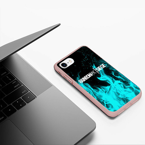 Чехол iPhone 7/8 матовый R6S: Turquoise Flame / 3D-Светло-розовый – фото 3