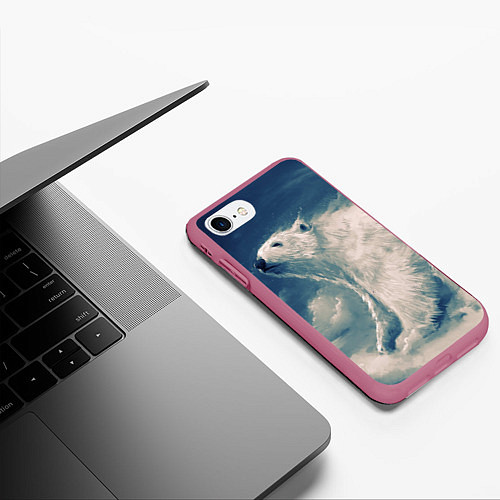Чехол iPhone 7/8 матовый Полярный медведь / 3D-Малиновый – фото 3