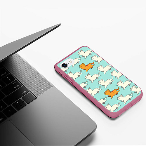Чехол iPhone 7/8 матовый Облачные котейки / 3D-Малиновый – фото 3
