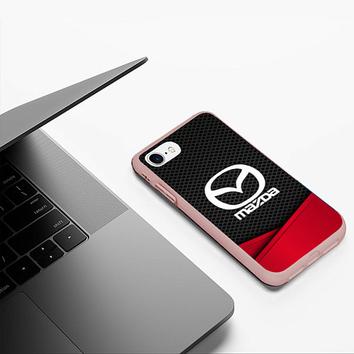 Чехол iPhone 7/8 матовый Mazda: Grey Carbon / 3D-Светло-розовый – фото 3