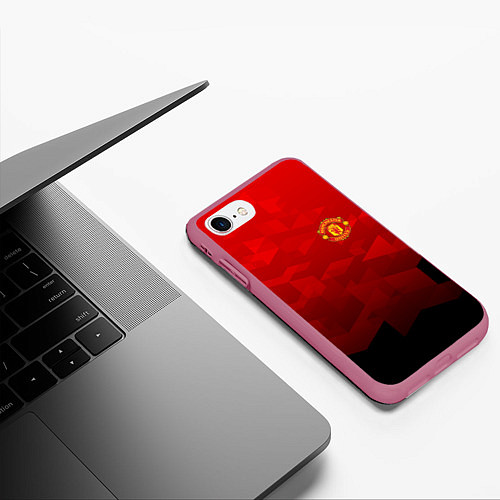 Чехол iPhone 7/8 матовый FC Man UTD: Red Poly / 3D-Малиновый – фото 3