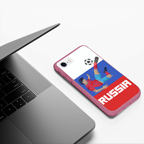 Чехол iPhone 7/8 матовый Russia Footballer / 3D-Малиновый – фото 3