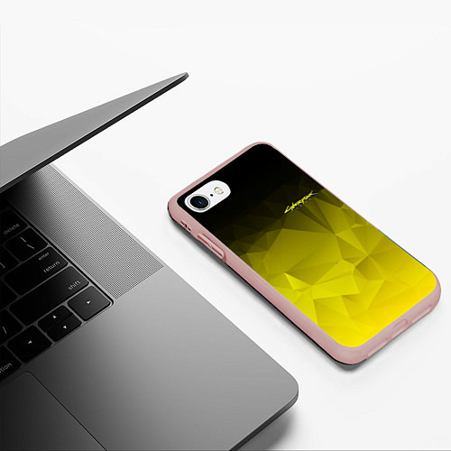 Чехол iPhone 7/8 матовый Cyberpunk 2077: Yellow Poly / 3D-Светло-розовый – фото 3