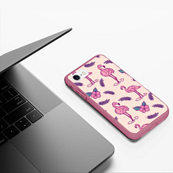 Чехол iPhone 7/8 матовый Фламинго: розовый мотив, цвет: 3D-малиновый — фото 2