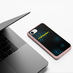 Чехол iPhone 7/8 матовый Cyberpunk 2077: Blue Carbon, цвет: 3D-светло-розовый — фото 2