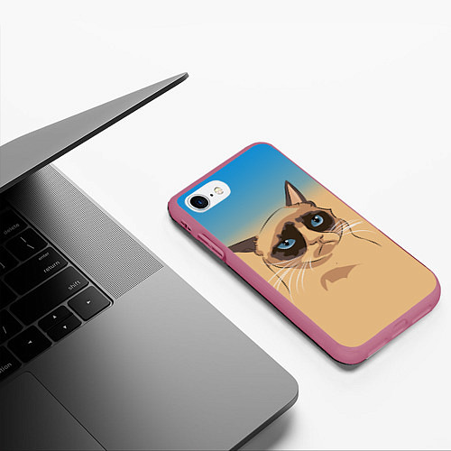 Чехол iPhone 7/8 матовый Grumpy cat / 3D-Малиновый – фото 3
