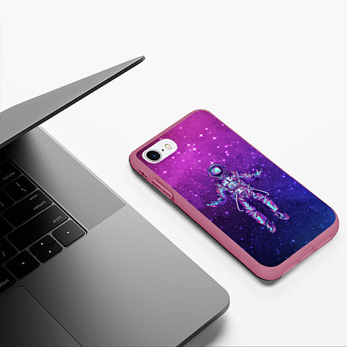Чехол iPhone 7/8 матовый Неоновый космос / 3D-Малиновый – фото 3