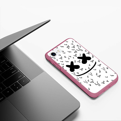 Чехол iPhone 7/8 матовый Marshmello: Liquid Face / 3D-Малиновый – фото 3