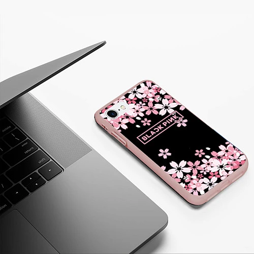 Чехол iPhone 7/8 матовый Black Pink: Pink Sakura / 3D-Светло-розовый – фото 3