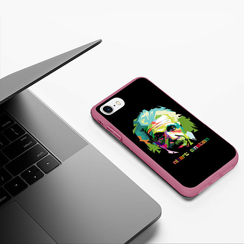 Чехол iPhone 7/8 матовый Albert Einstein / 3D-Малиновый – фото 3