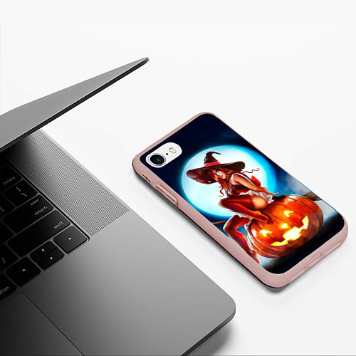 Чехол iPhone 7/8 матовый Ведьма на тыкве / 3D-Светло-розовый – фото 3