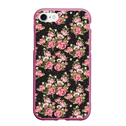 Чехол iPhone 7/8 матовый Брендовые цветы, цвет: 3D-малиновый
